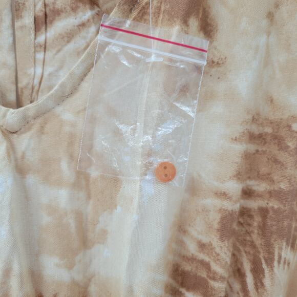 Japna Womens Joggger Jumpsuit M Brown Tie Dye‎ V Neck Boho Keyhole Smocked Waist - Picture 9 of 14